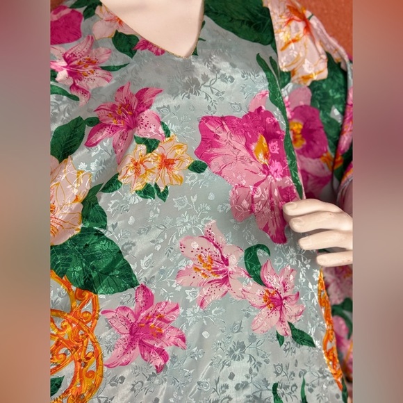 Sante Caftan Kaftan Dress One Size Tropical Floral Teal Green Paisley. E31 - Picture 6 of 10